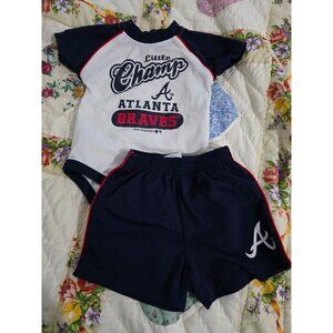 2 Pc Atlanta Braves Infant Onsie and Short Set 12 months Little Champ